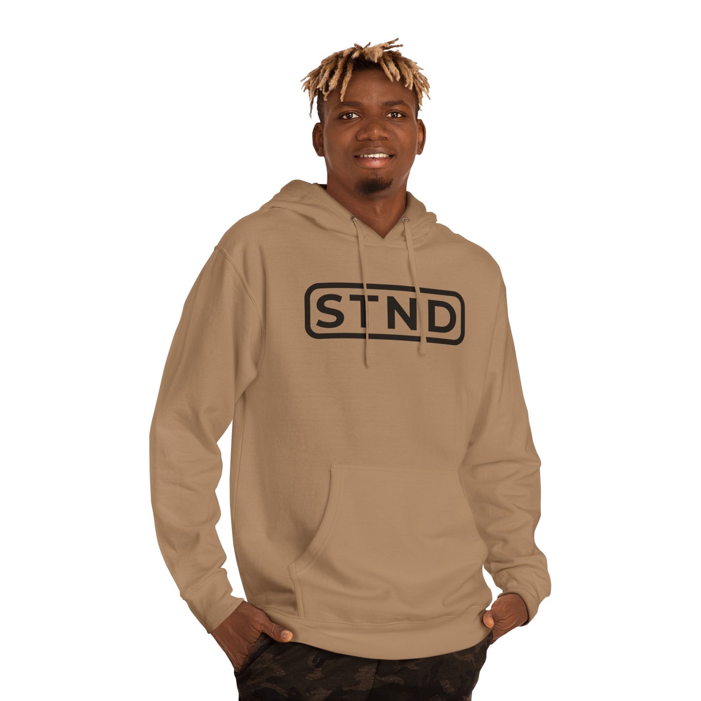STND Essential Logo Hoodie — Midweight Fleece Pullover | Everyday Comfort, Strength Through Struggle