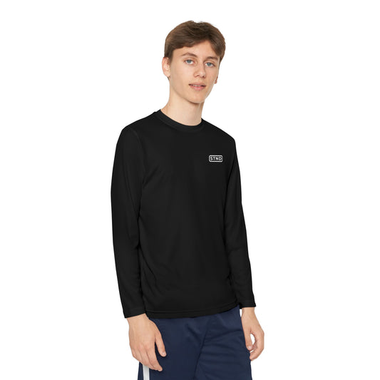 STND Youth Performance Long Sleeve Tee | Moisture-Wicking Athletic Shirt | Small Chest Logo