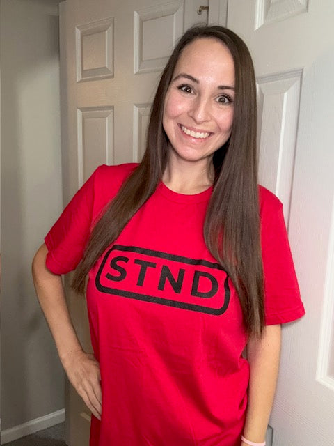 STND Classic Tee RED (Large Front STND) –  “Built to outlast every struggle.”