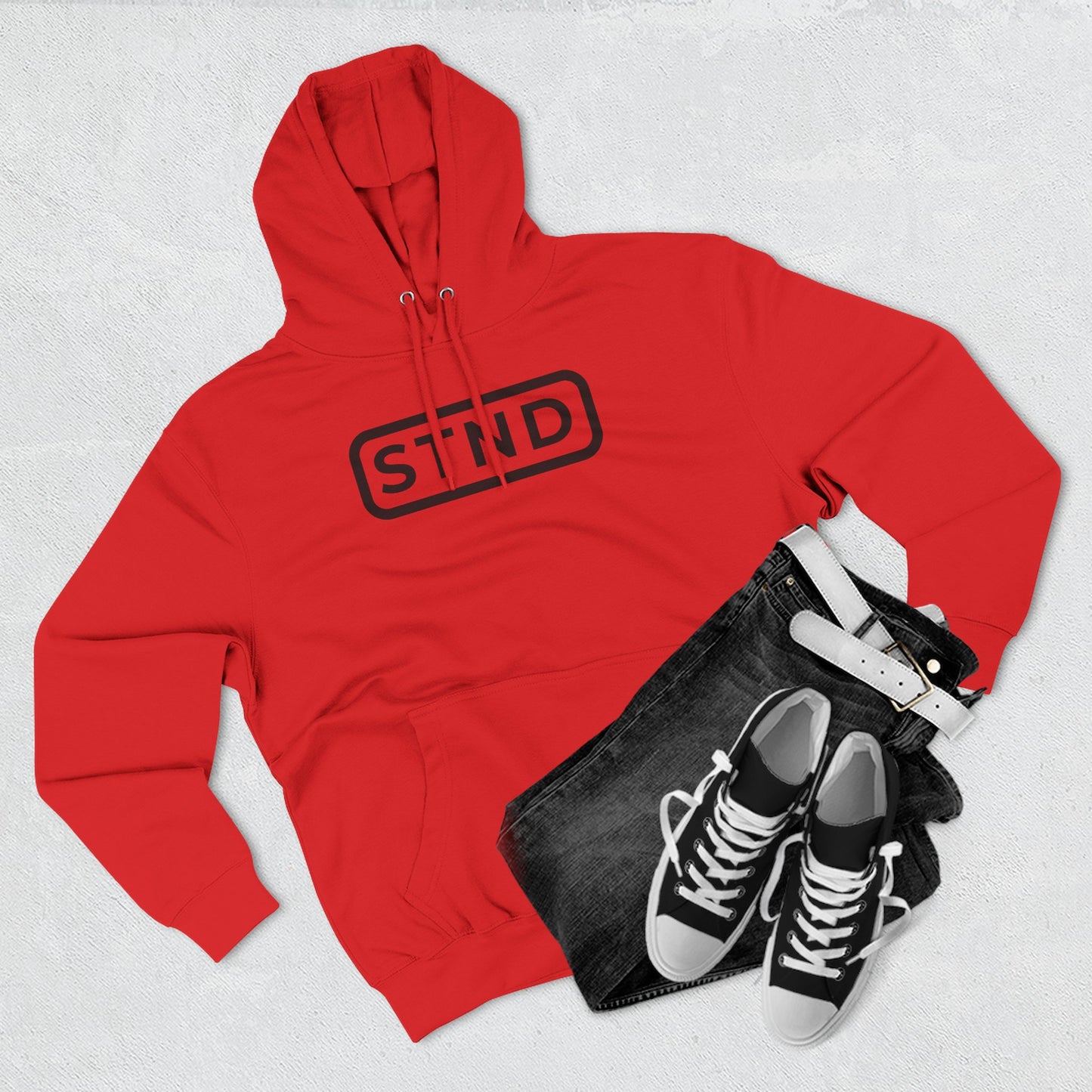 STND (Red/White) Premium Fleece Unisex Hoodie – Comfort, Style, and Strength